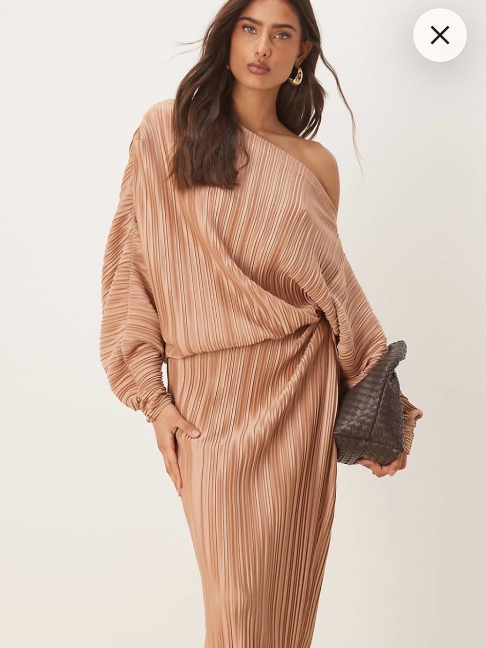 ASOS One-Shoulder Pleated Midi Dress in Nude Blush
